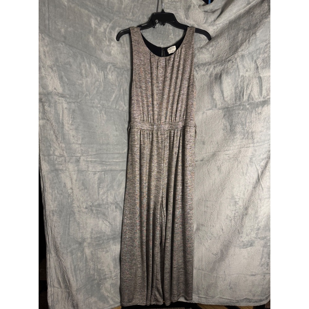 Meadow Rue Anthropologie Silver Metallic Knit Wide Leg Jumpsuit Small Sleeveless